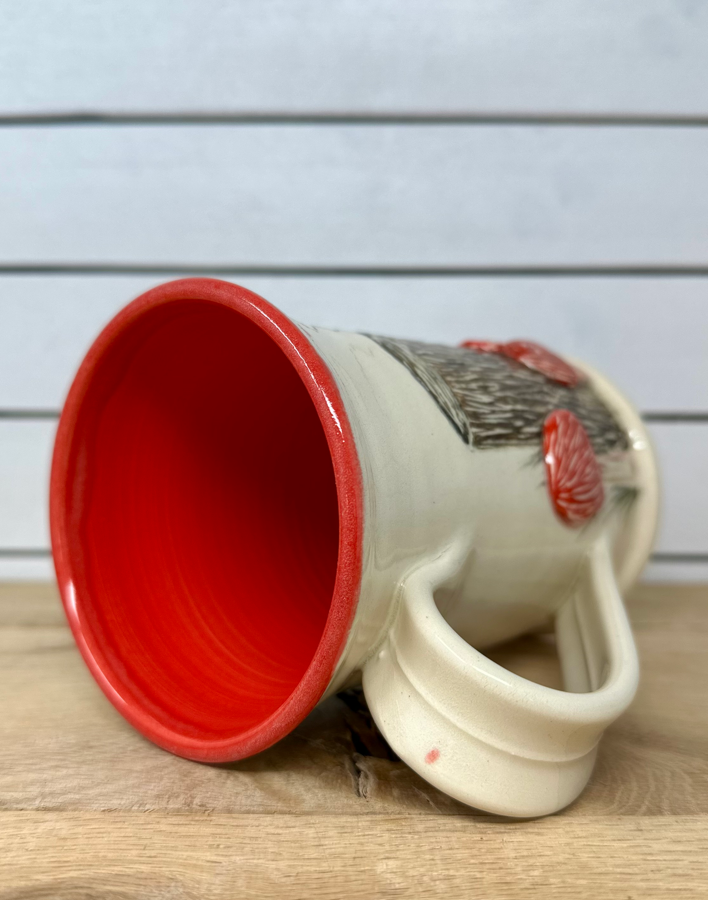 Ceramic Mug with Hand Painted Tree Stump and Mushrooms image 1
