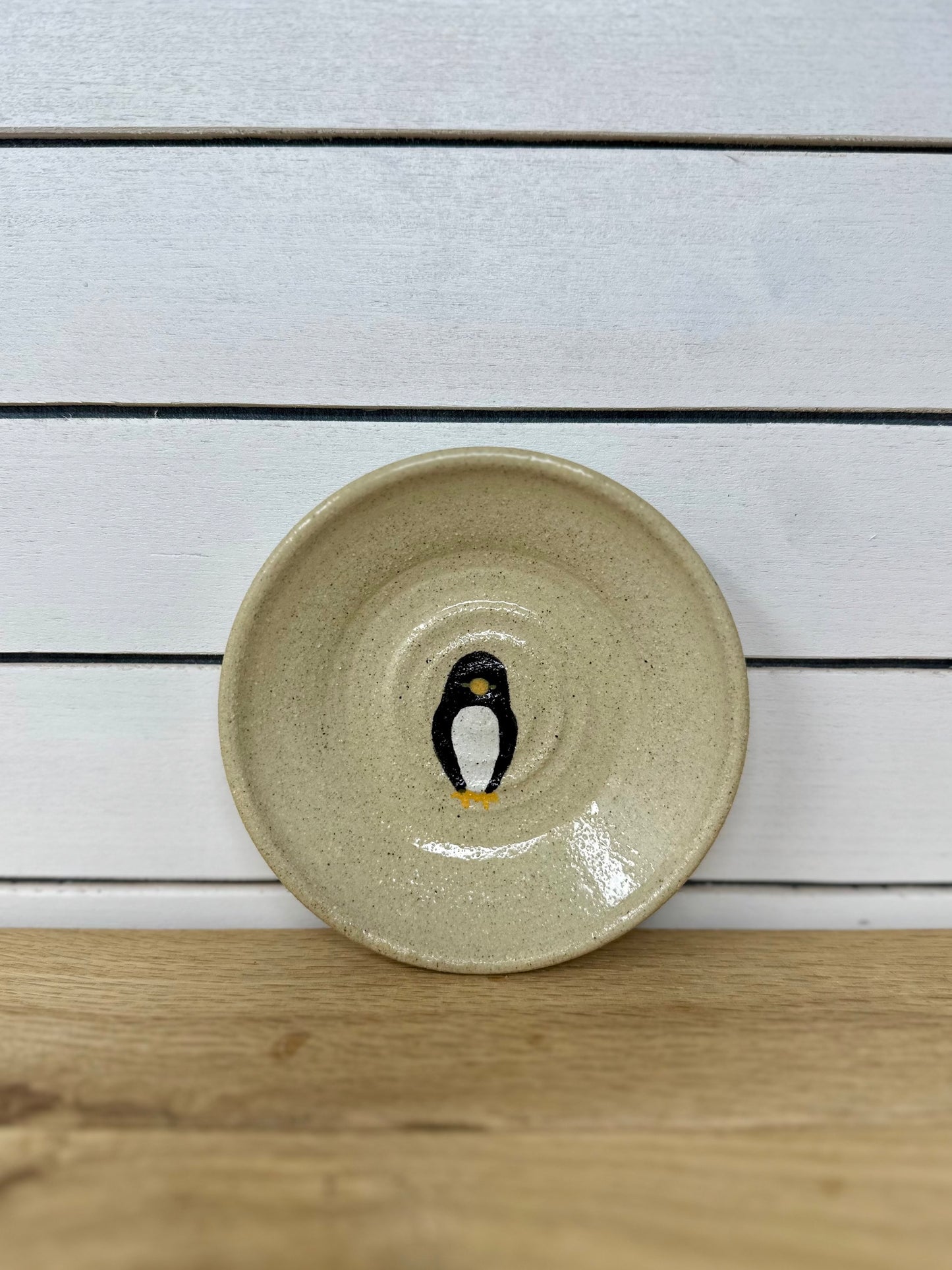 Round Ceramic Ring Dish - Hand Painted Penguin image 0