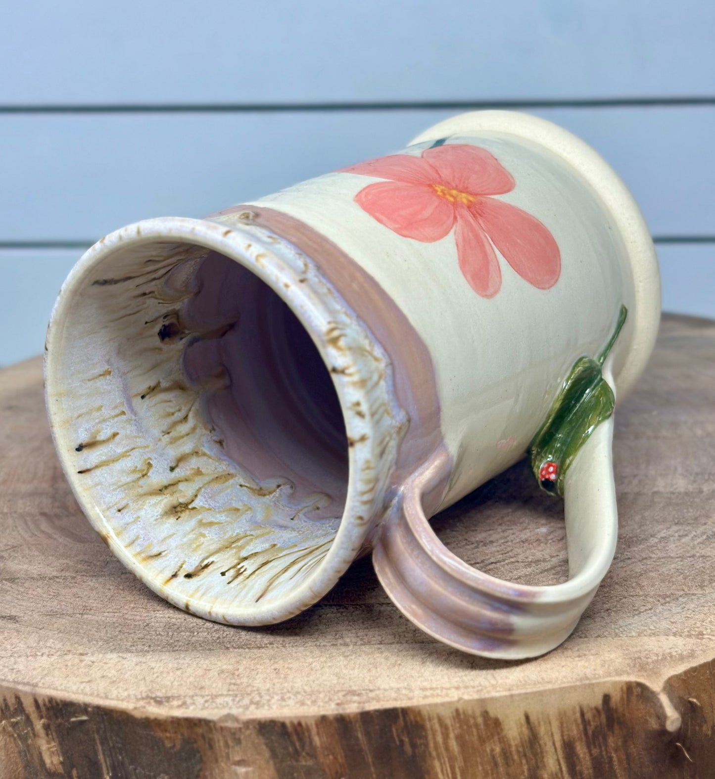 Hand Painted Florals & Ladybug Mug
