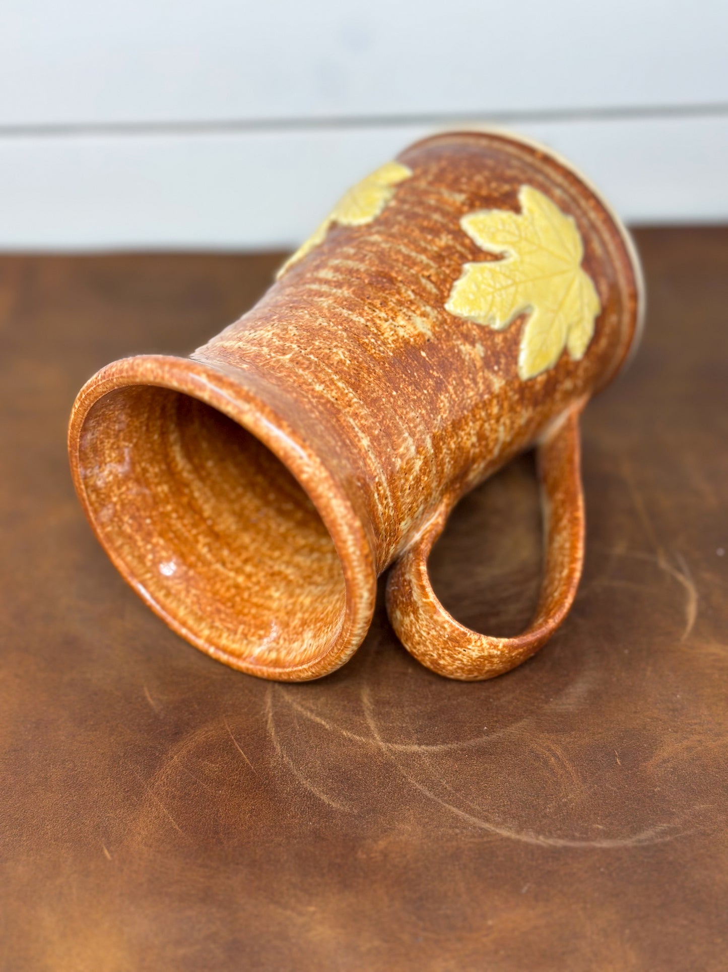 Rustic Golden Leaf Ceramic Mug