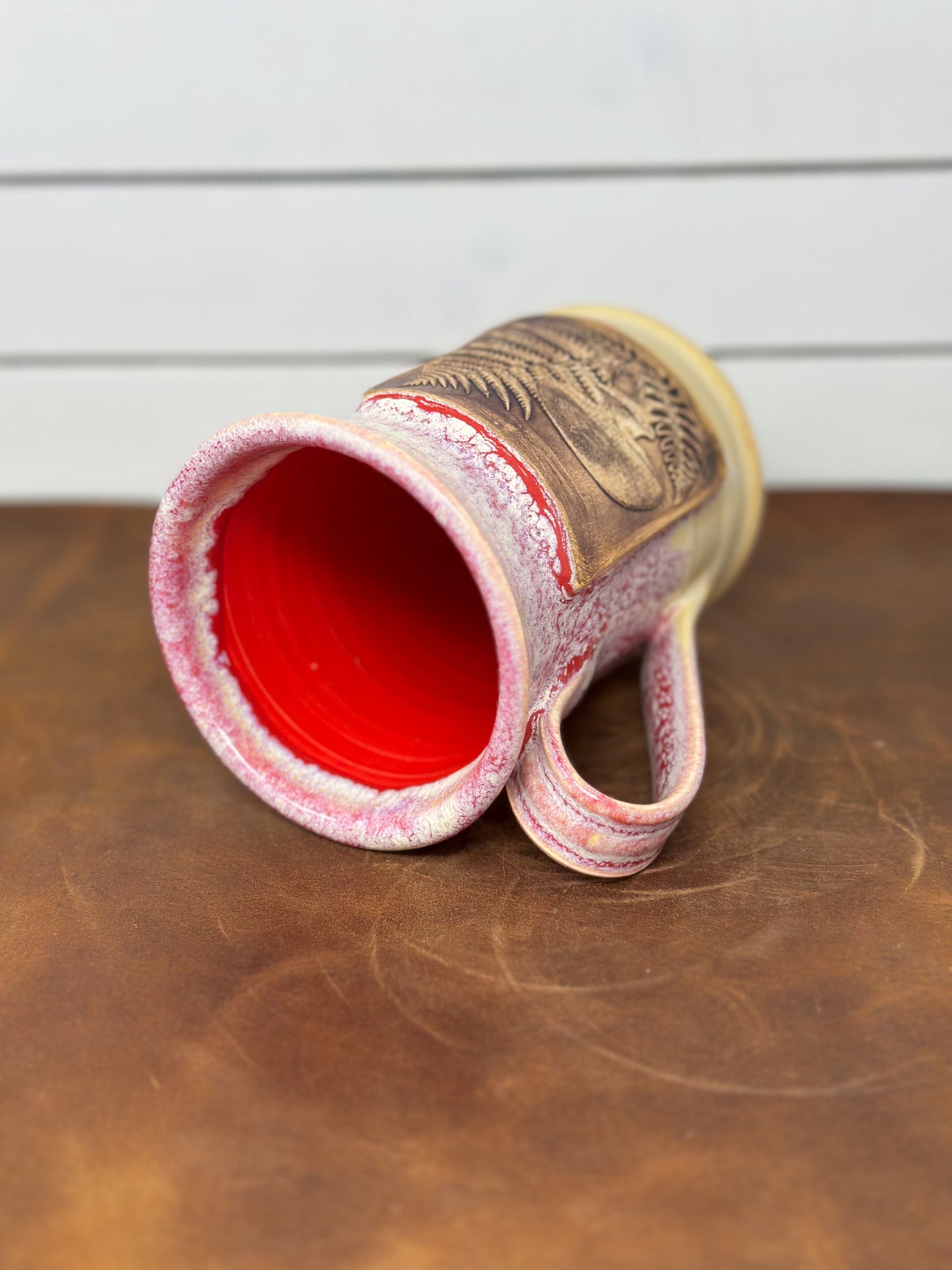 Mushroom & Fern Mug – Crimson & Speckled Pink