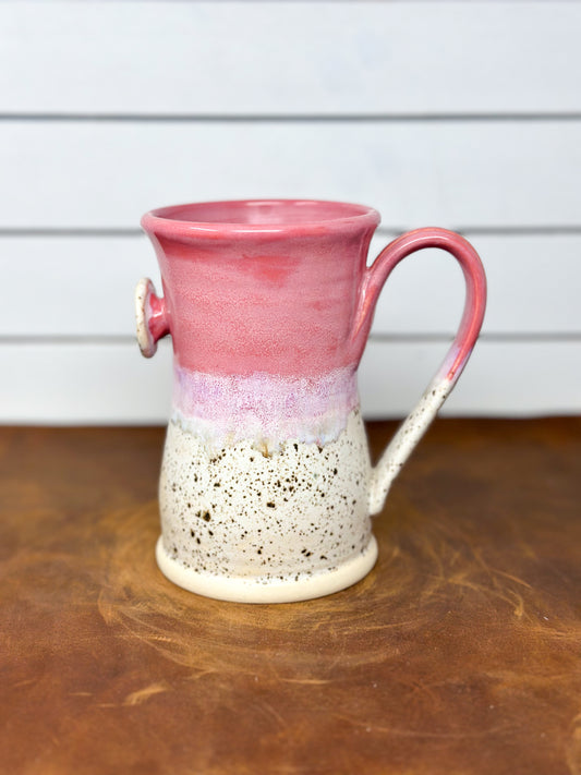 Coral Pink and Speckled Cream Button Tea Mug