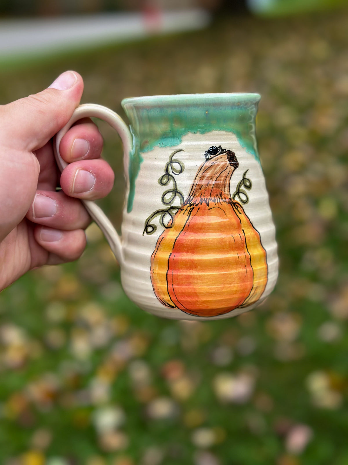 Hand-Painted Pumpkin Pottery Mug