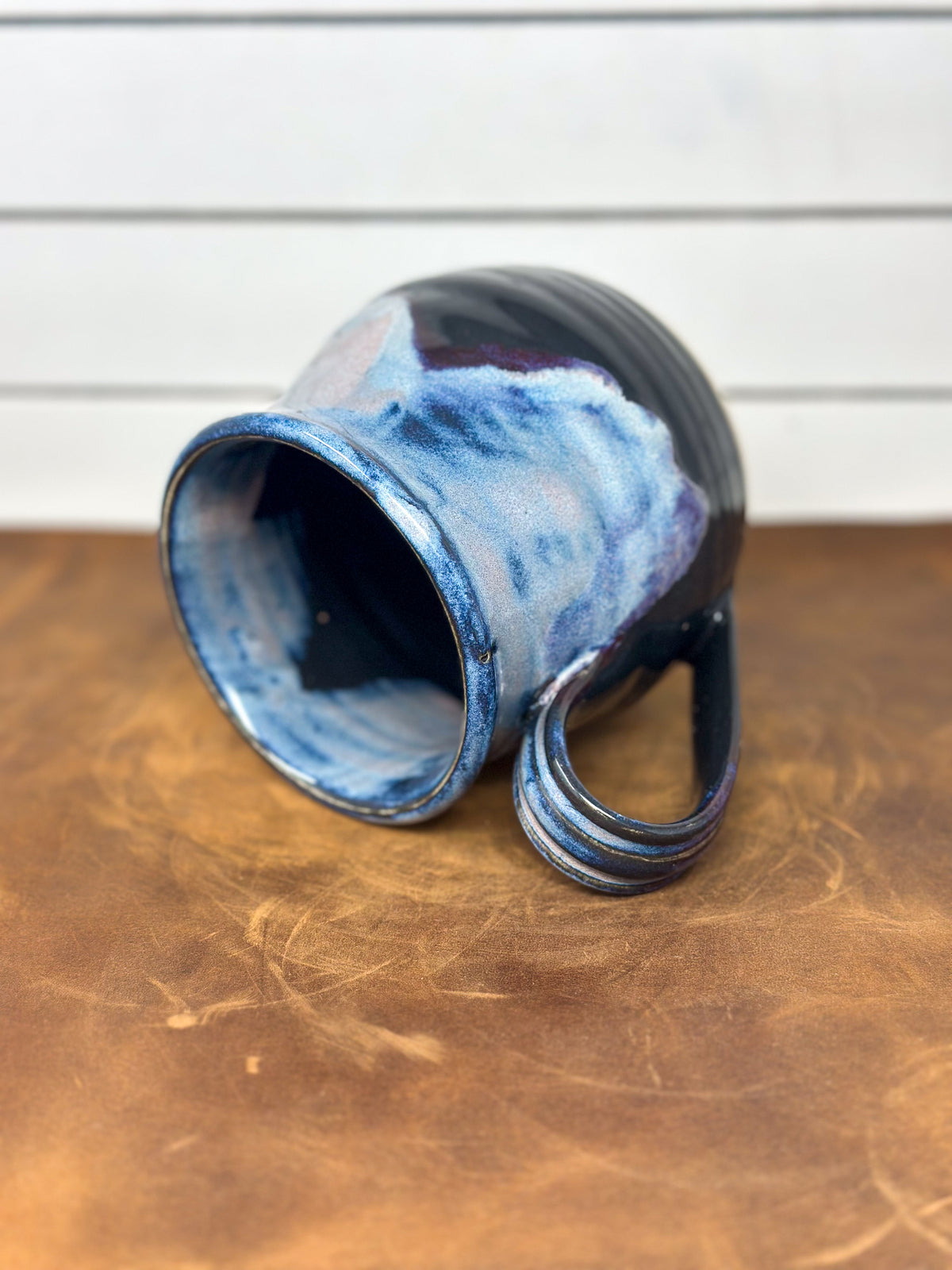 Rounded Blue and Black Pottery Mug