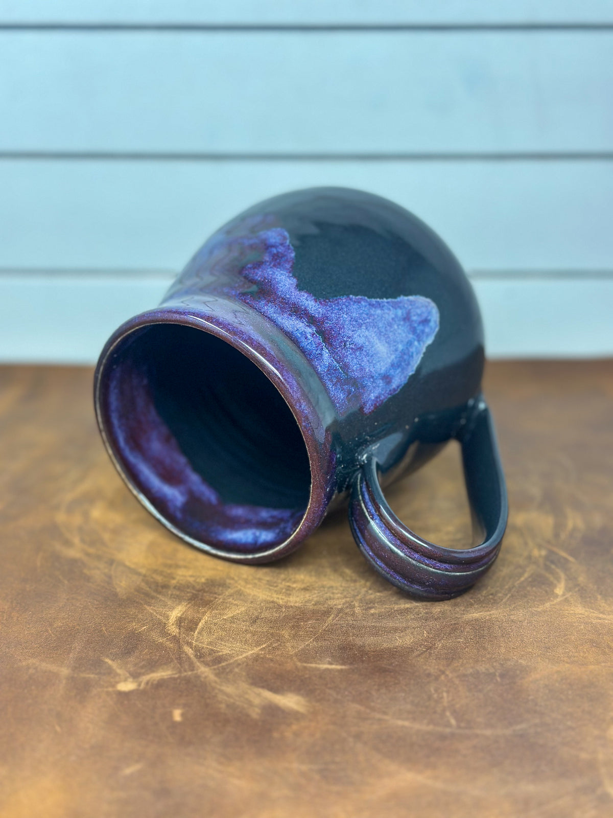 Rounded Purple and Deep Teal Pottery Mug