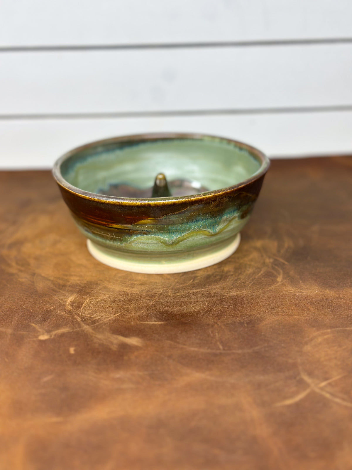 Green and Lavender Pottery Ring Holder