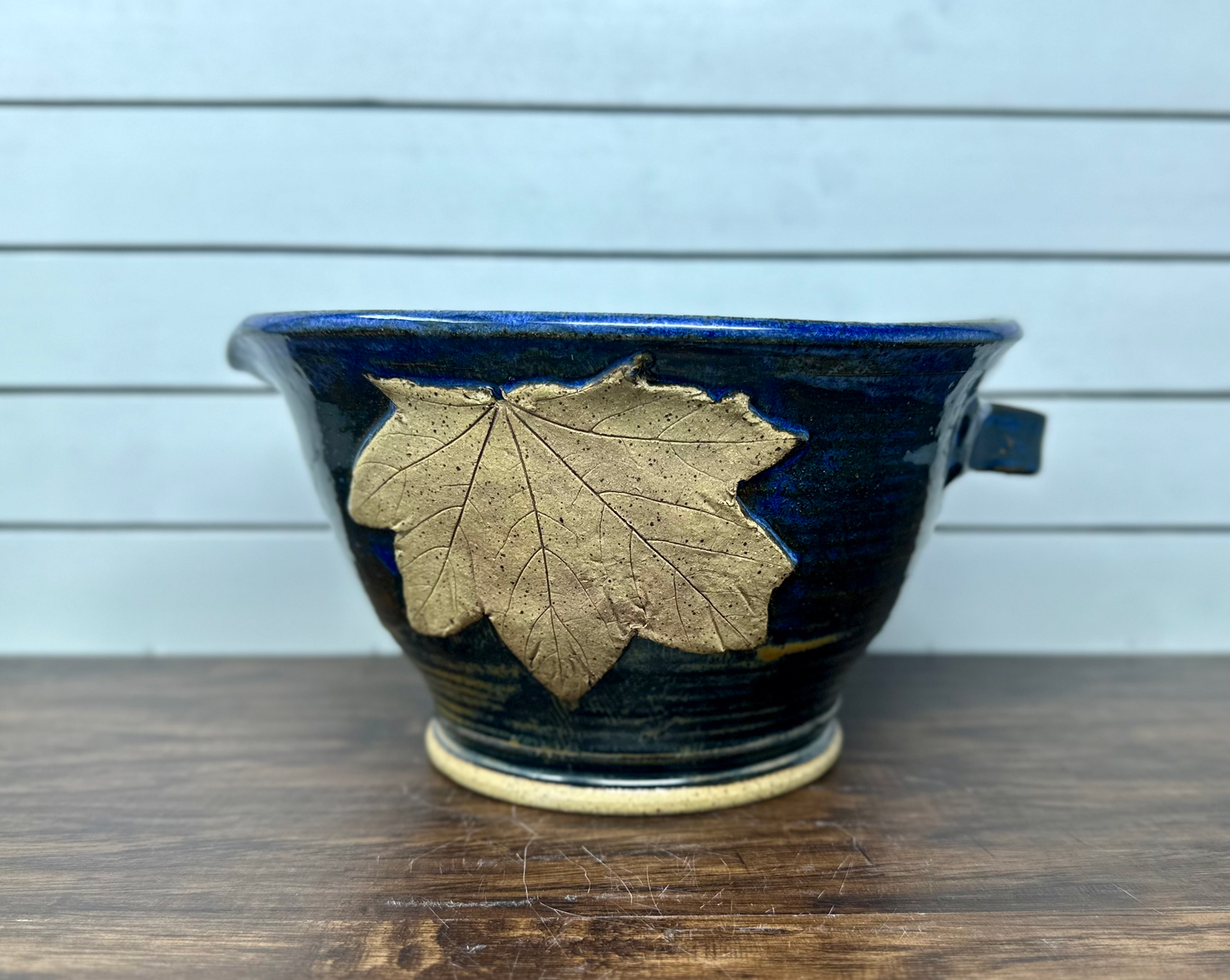 Large Mixing Bowl with Hand Built Maple Leaf image 0