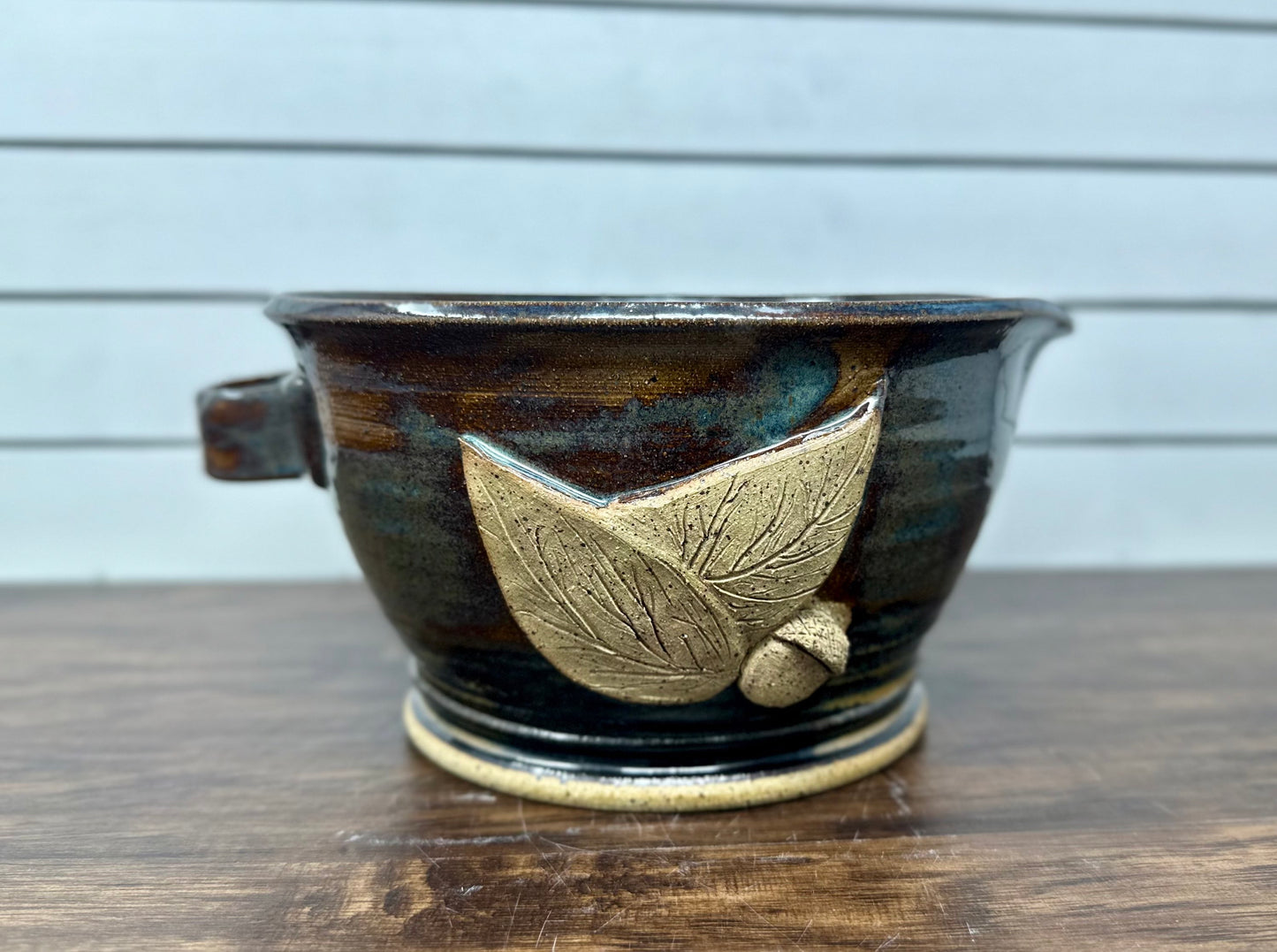 Medium Mixing Bowl with Hand Built Leaves and Acorn image 0