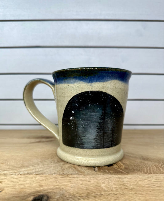 Ceramic Mug with Hand Painted Forest and Sky image 0