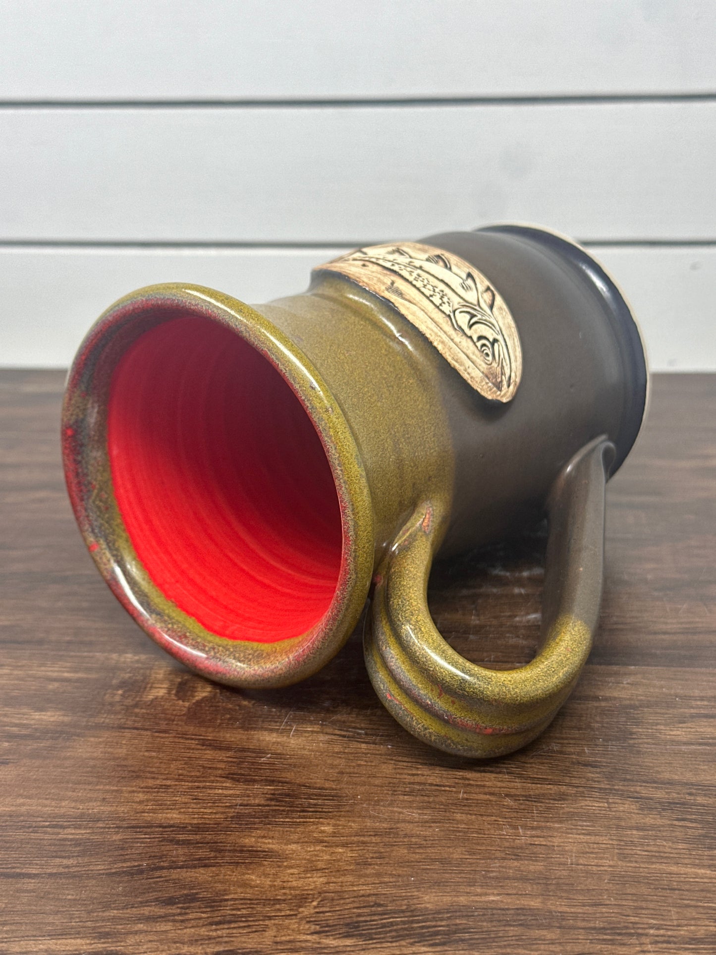 Rustic Trout Logo Mug with bright Red Liner