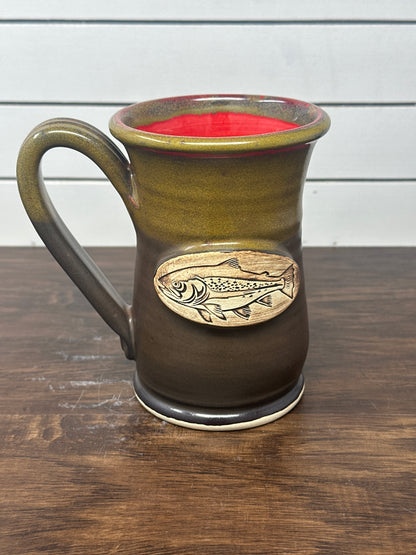 Rustic Trout Logo Mug with bright Red Liner