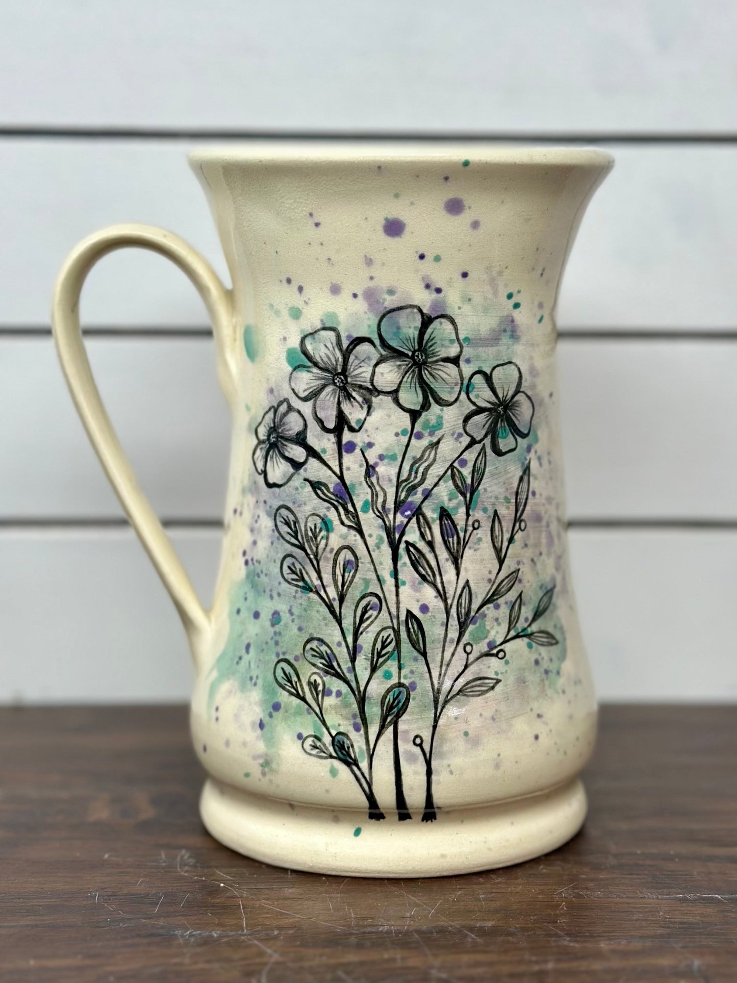 Floral Mug with Green & Purple Glaze