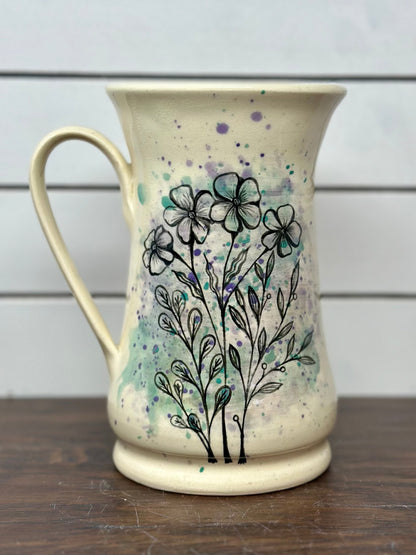 Floral Mug with Green & Purple Glaze