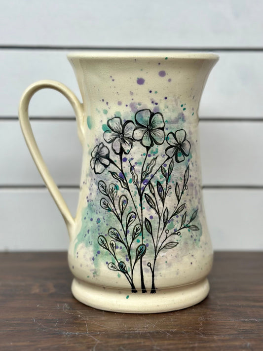 Floral Mug with Green & Purple Glaze
