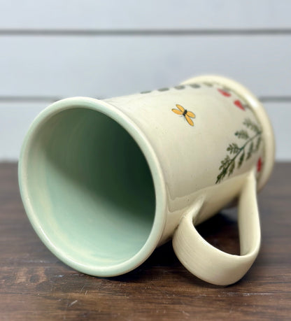 Handmade Botanical Mug with Butterflies and Mushrooms