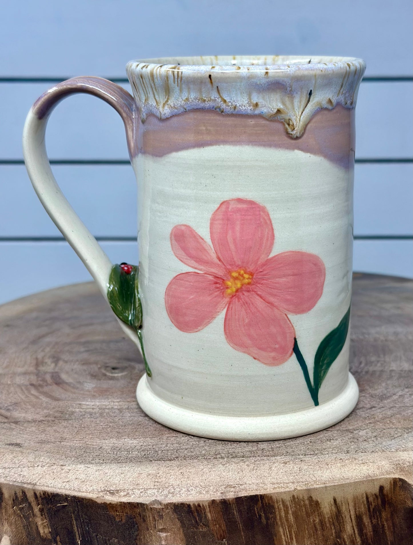 Hand Painted Florals & Ladybug Mug