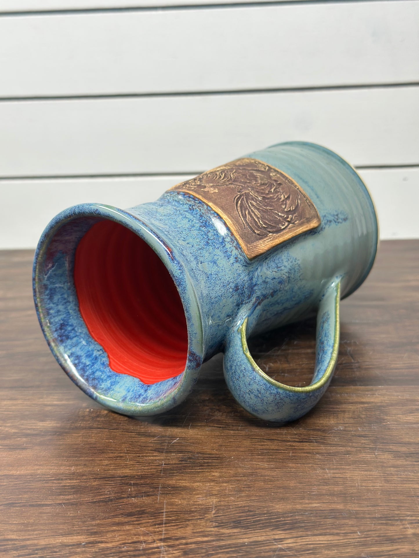 Rooster Medallion Mug - Red Sea Glaze