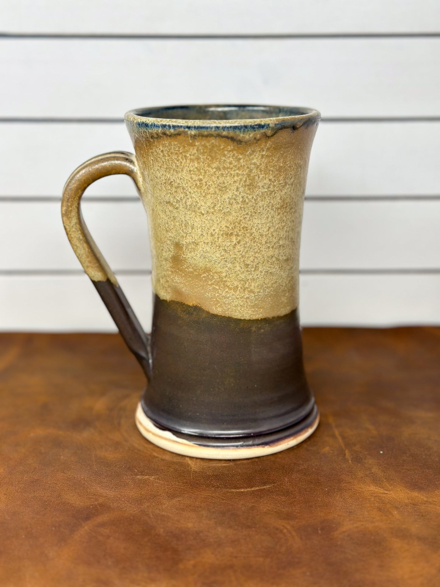 Handmade Rustic Ceramic Beer Stein - Two-Tone Oatmeal & Earthy Dark Brown Glaze