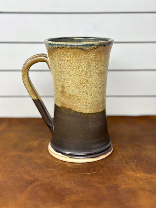 Handmade Rustic Ceramic Beer Stein - Two-Tone Oatmeal & Earthy Dark Brown Glaze