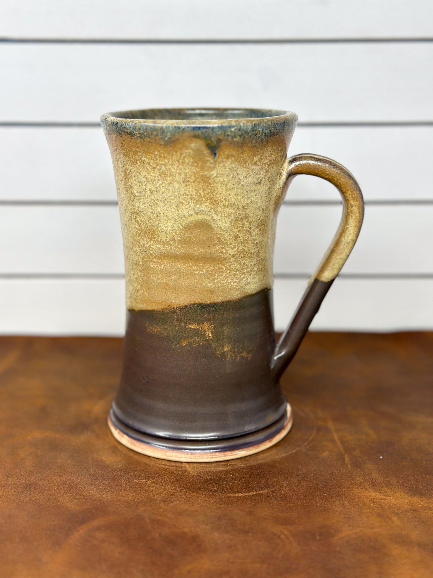 Handmade Rustic Ceramic Beer Stein - Two-Tone Oatmeal & Earthy Dark Brown Glaze