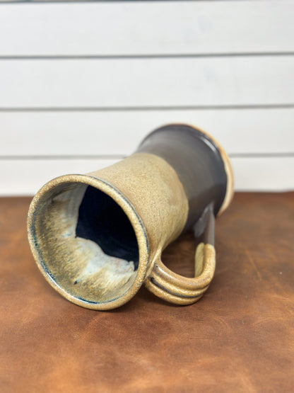 Handmade Rustic Ceramic Beer Stein - Two-Tone Oatmeal & Earthy Dark Brown Glaze