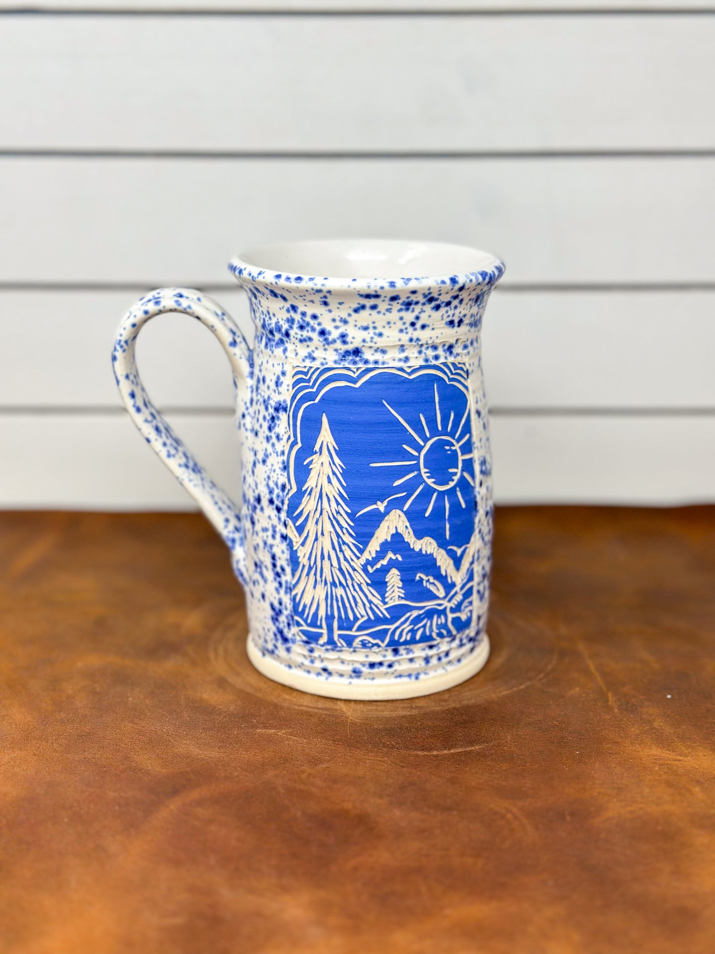 Sun & Pines Sgraffito Mug - Cobalt Speckle
