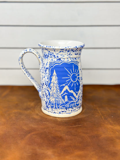 Sun & Pines Sgraffito Mug - Cobalt Speckle