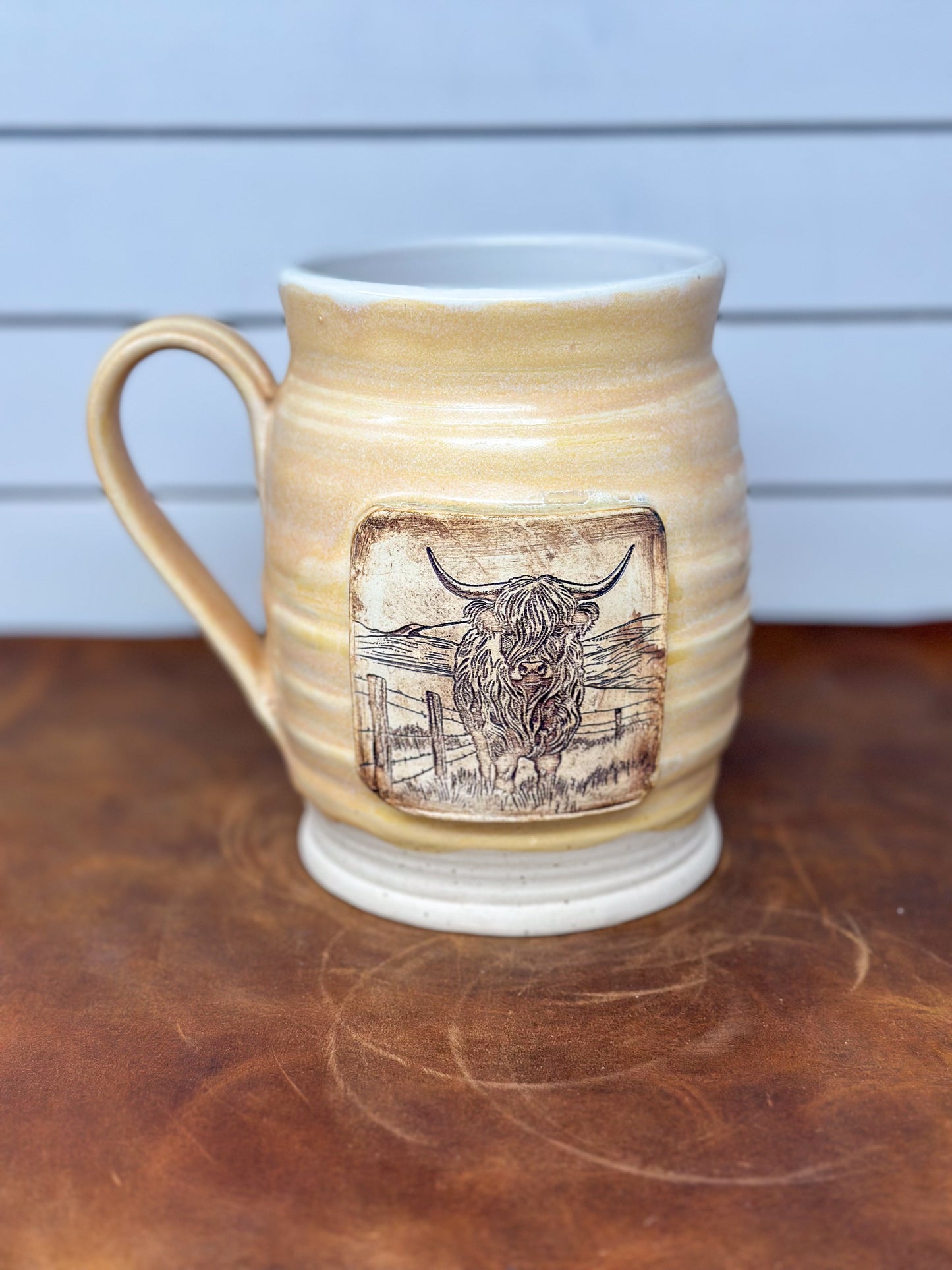 Highland Cow Medallion Ceramic Mug