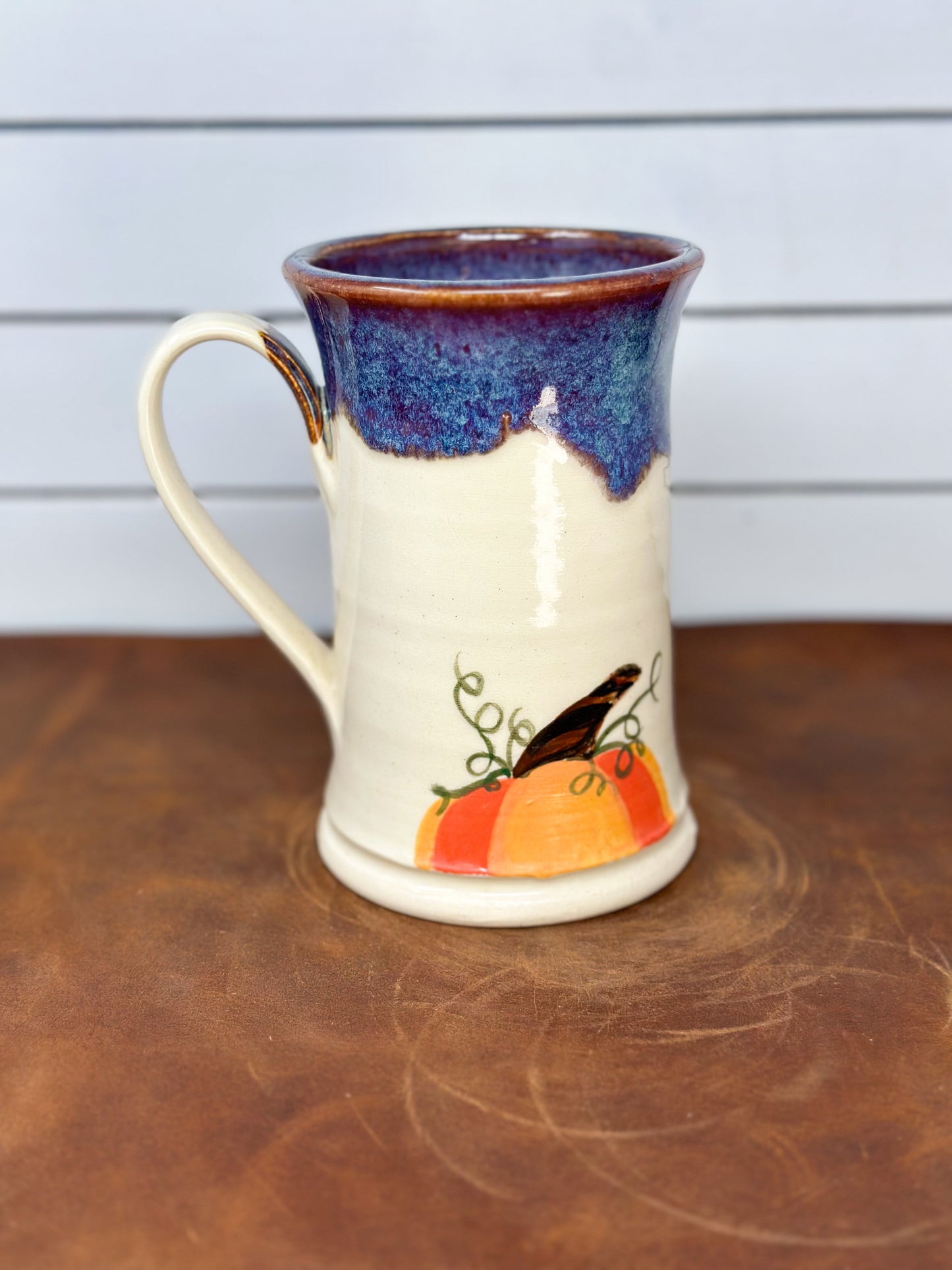 Harvest Pumpkin & Blue Drip Ceramic Mug