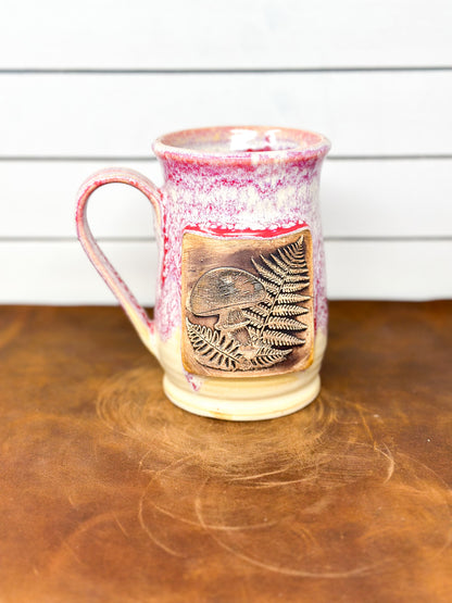 Mushroom & Fern Medallion Ceramic Mug - Raspberry Drip