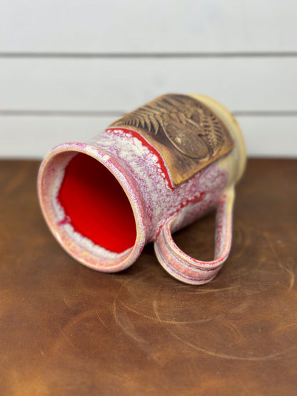 Mushroom & Fern Medallion Ceramic Mug - Raspberry Drip