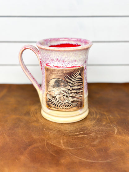Mushroom & Fern Mug – Crimson & Speckled Pink