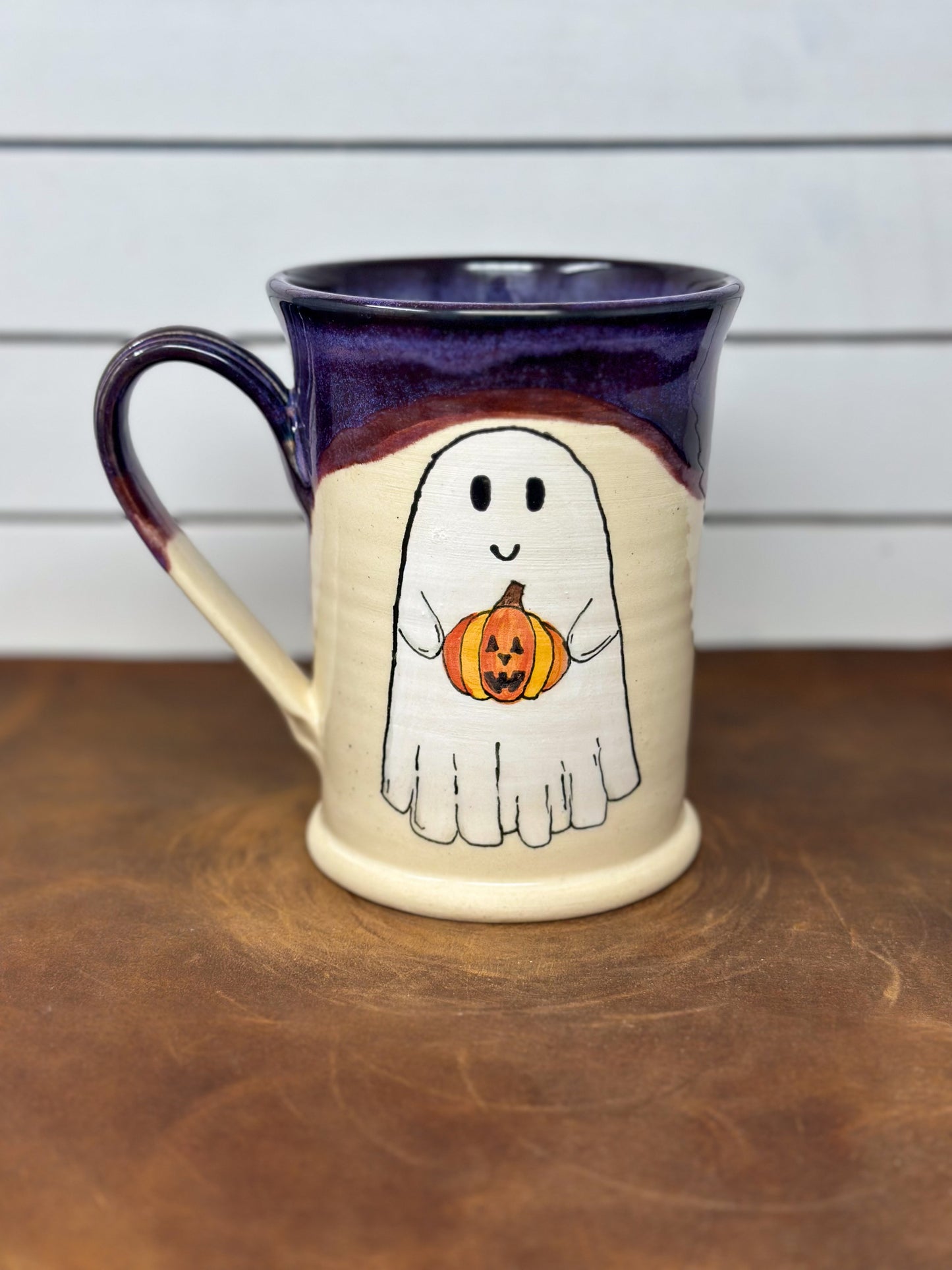 Ghost with Jack-o'-Lantern Mug - Hand Painted