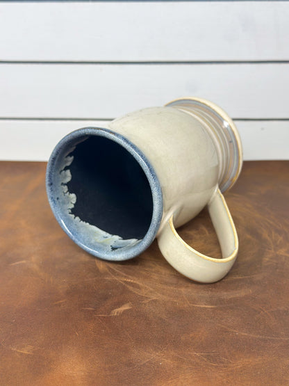 Tall Cream and Blue Drip Pedestal Mug