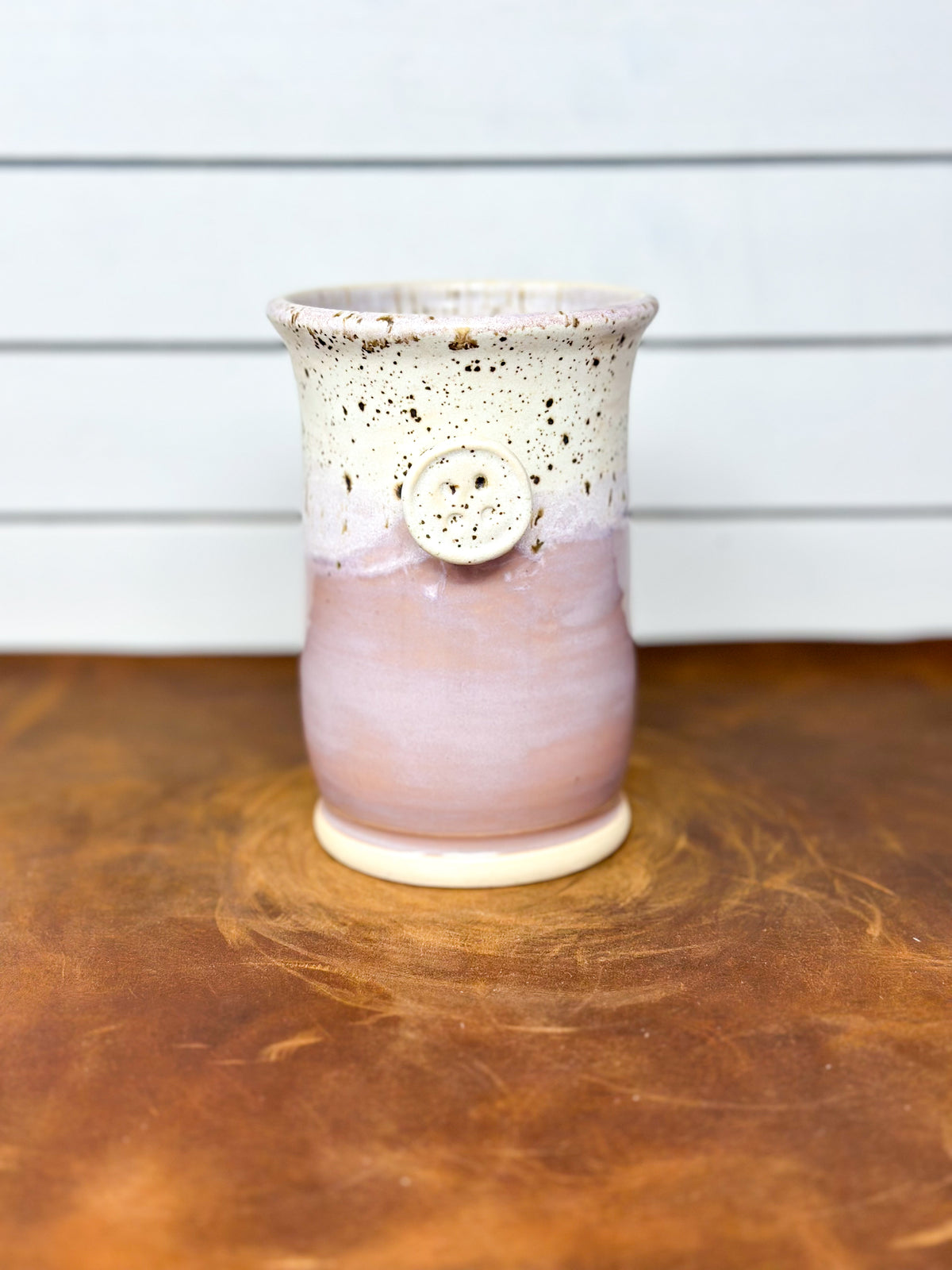 Blush Pink and Speckled Cream Button Tea Mug