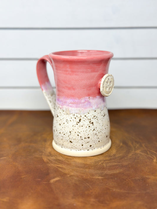 Coral Pink and Speckled Cream Button Tea Mug