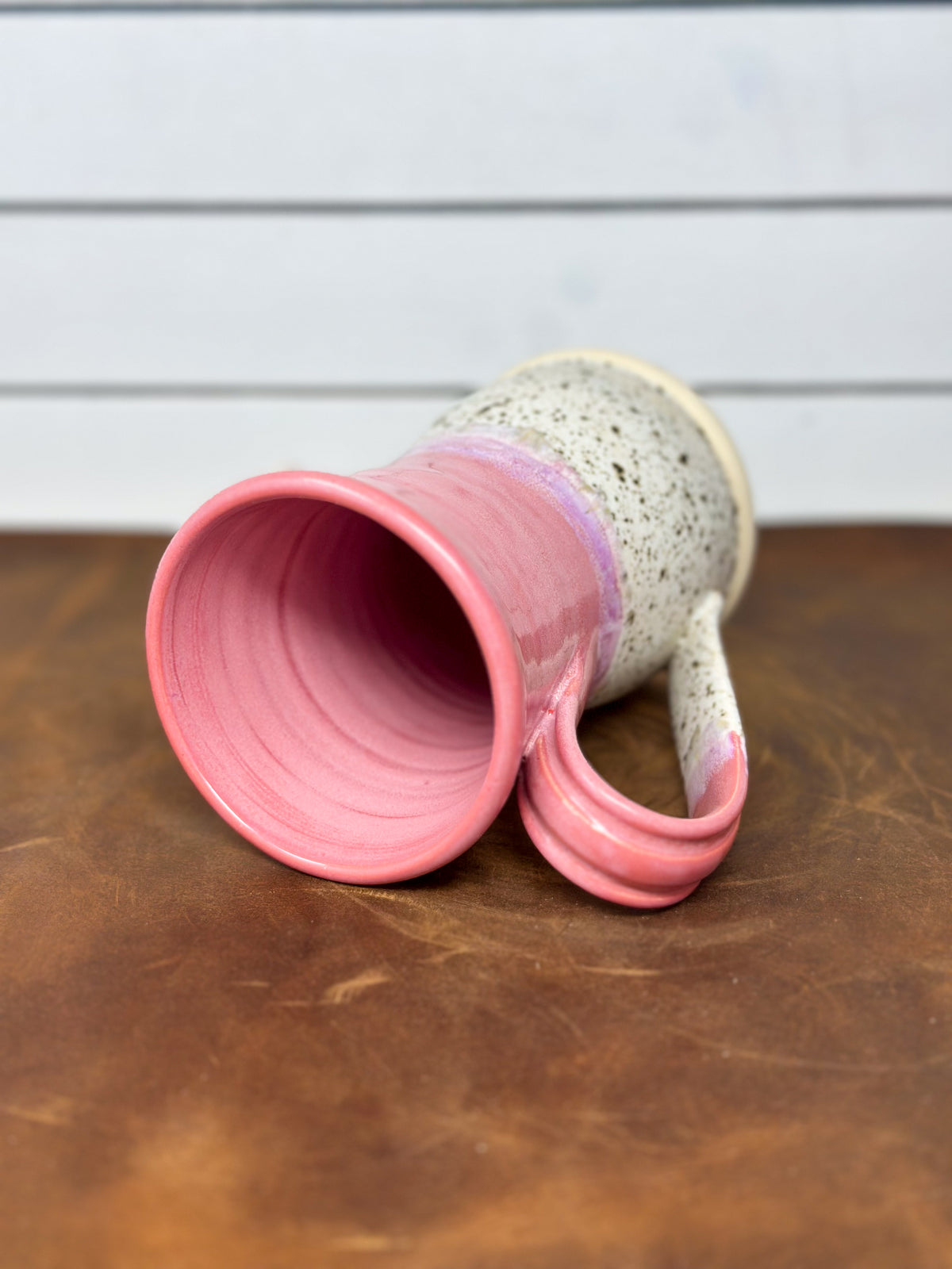 Coral Pink and Speckled Cream Button Tea Mug