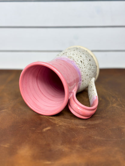 Coral Pink and Speckled Cream Button Tea Mug