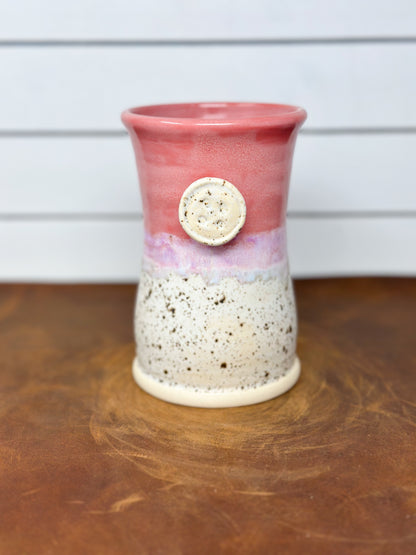 Coral Pink and Speckled Cream Button Tea Mug