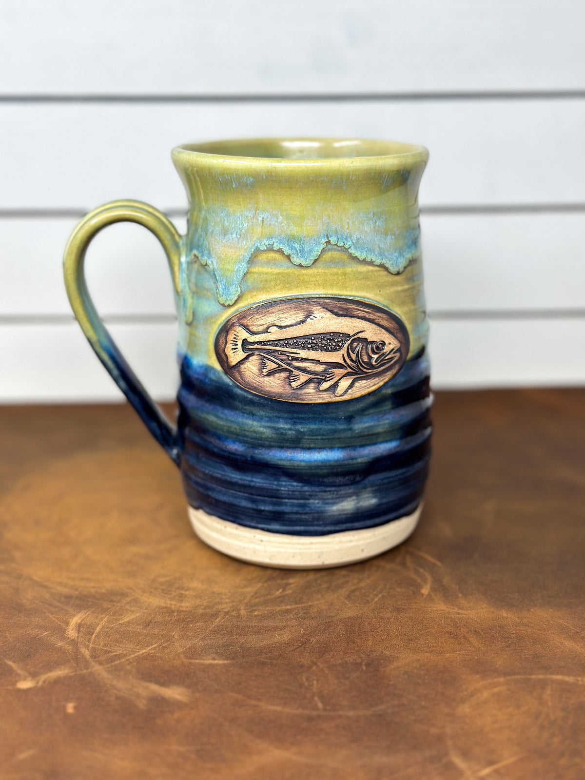 Fish Medallion Mug – Blue and Golden Green