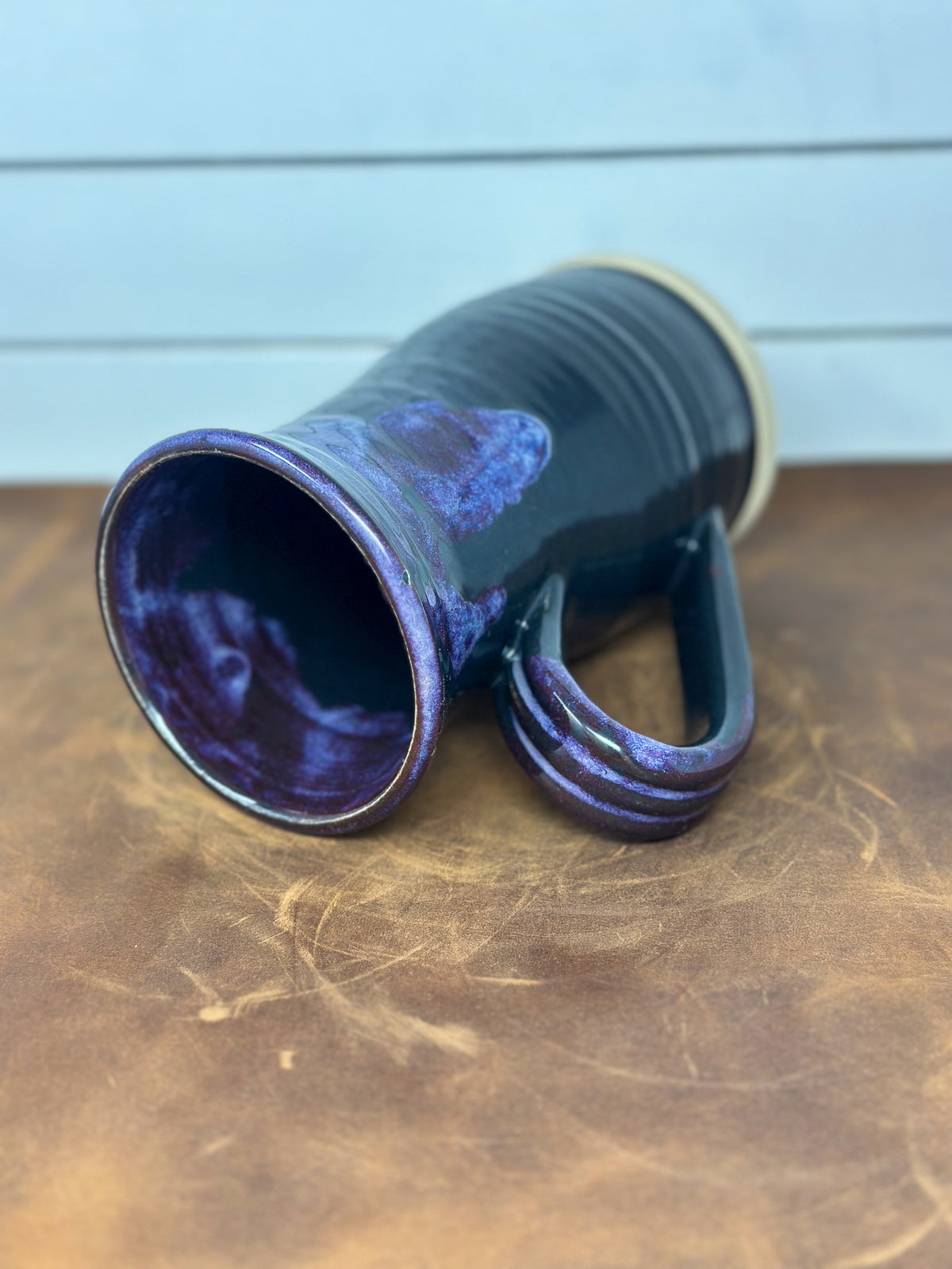 Tall Purple and Deep Teal Pottery Mug