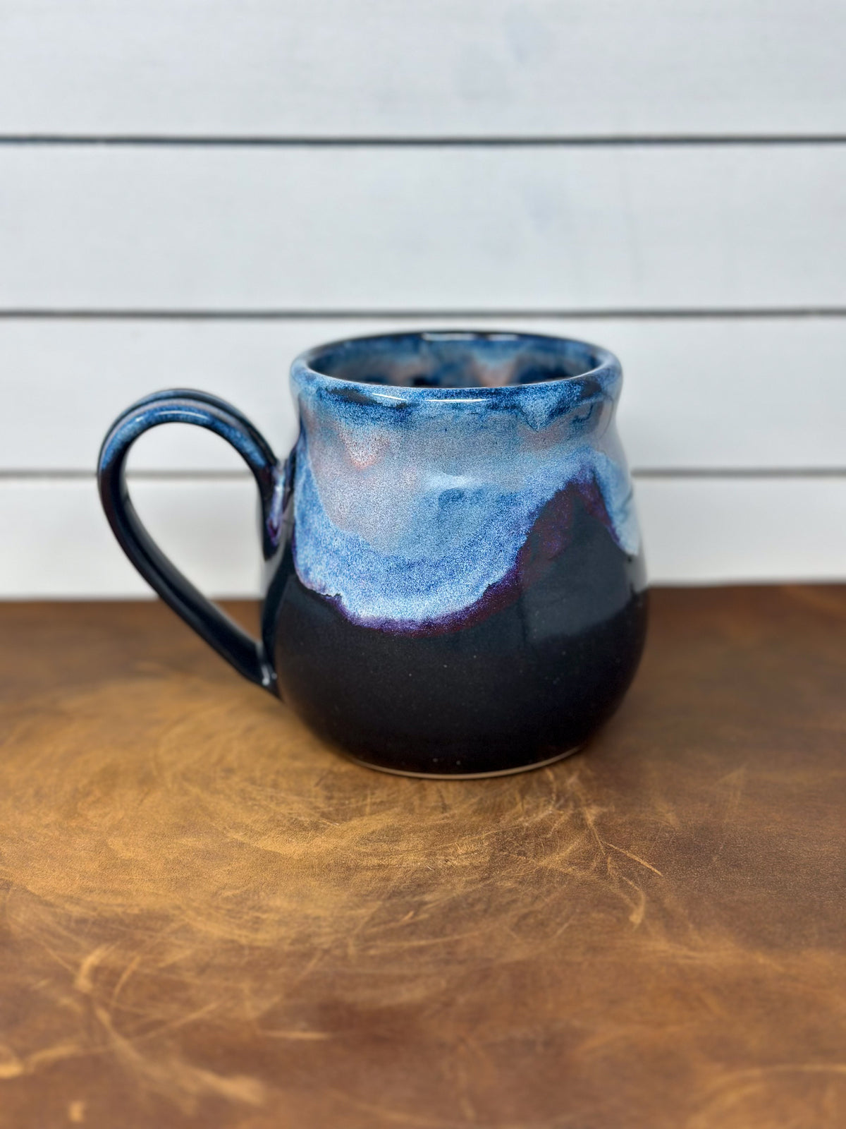 Rounded Blue and Black Pottery Mug
