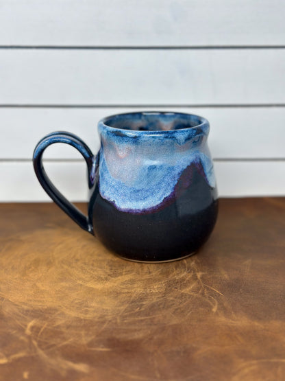 Rounded Blue and Black Pottery Mug
