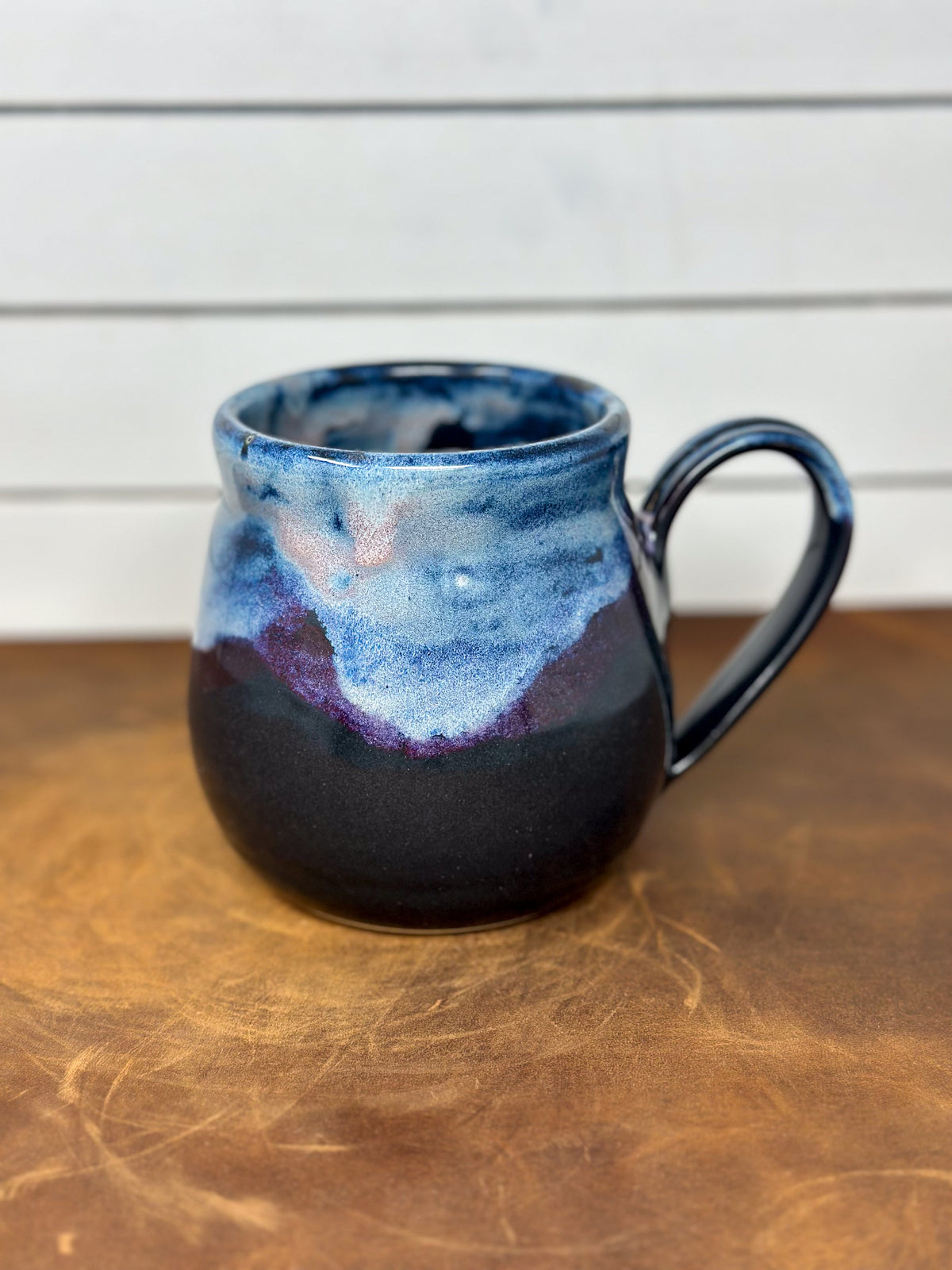Rounded Blue and Black Pottery Mug