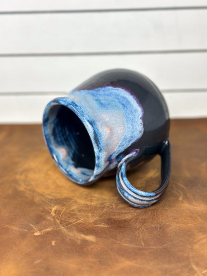 Rounded Blue and Black Pottery Mug
