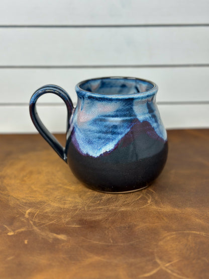 Rounded Blue and Black Pottery Mug
