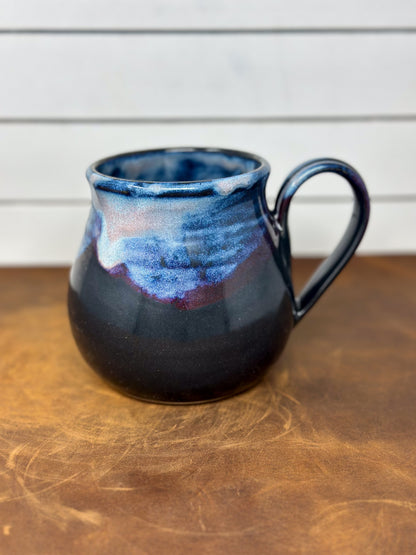 Rounded Blue and Black Pottery Mug