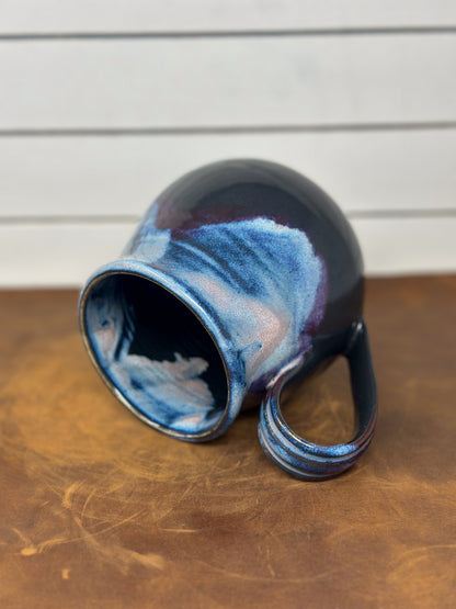 Rounded Blue and Black Pottery Mug