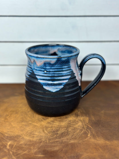 Blue and Black Ribbed Pottery Mug