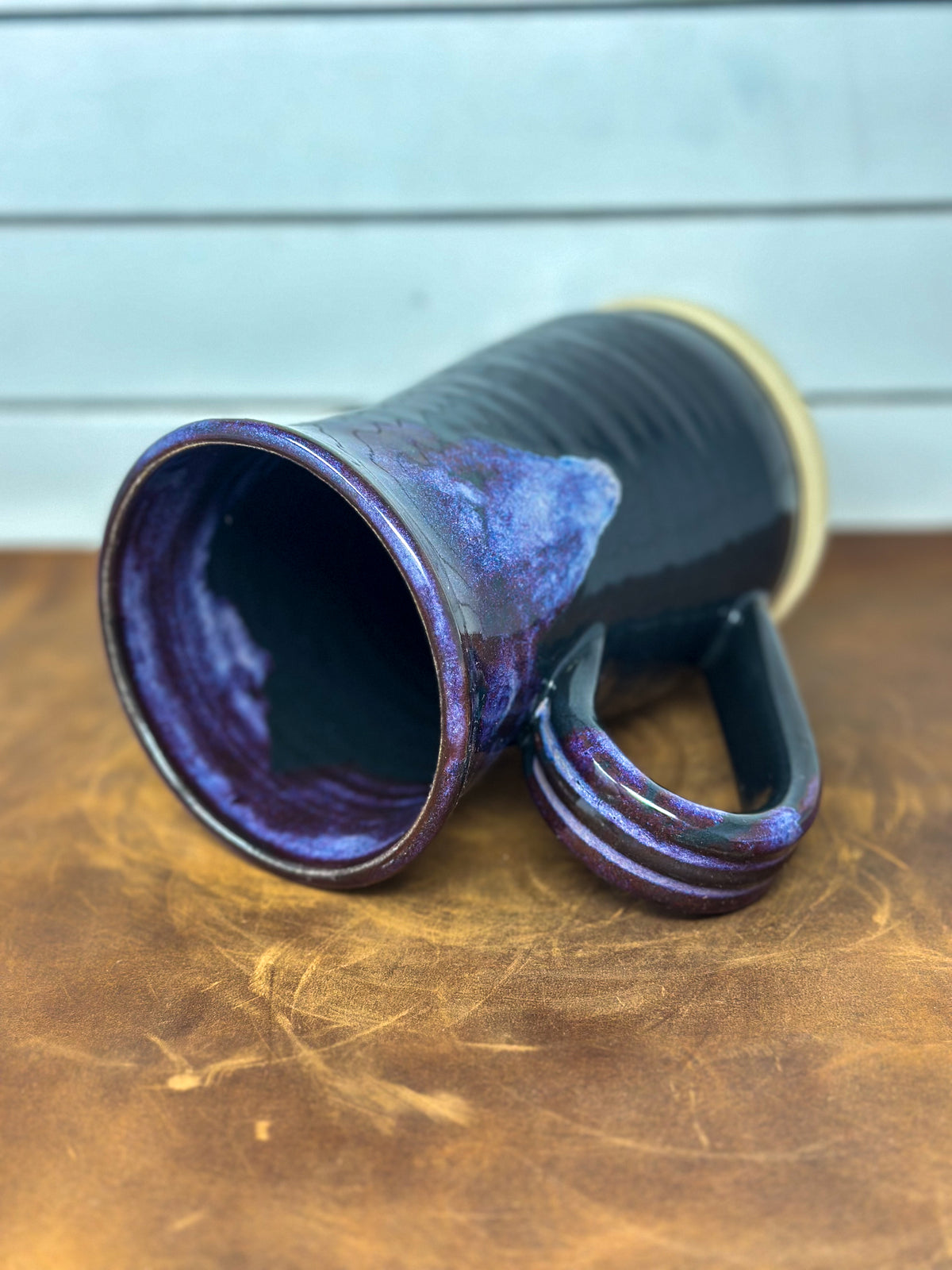 Tall Purple and Deep Teal Pottery Mug